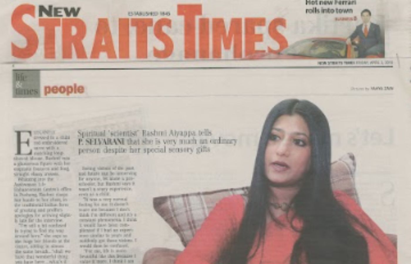 Extraordinary life in Straits Times, Malaysia on 2nd Apr 2010