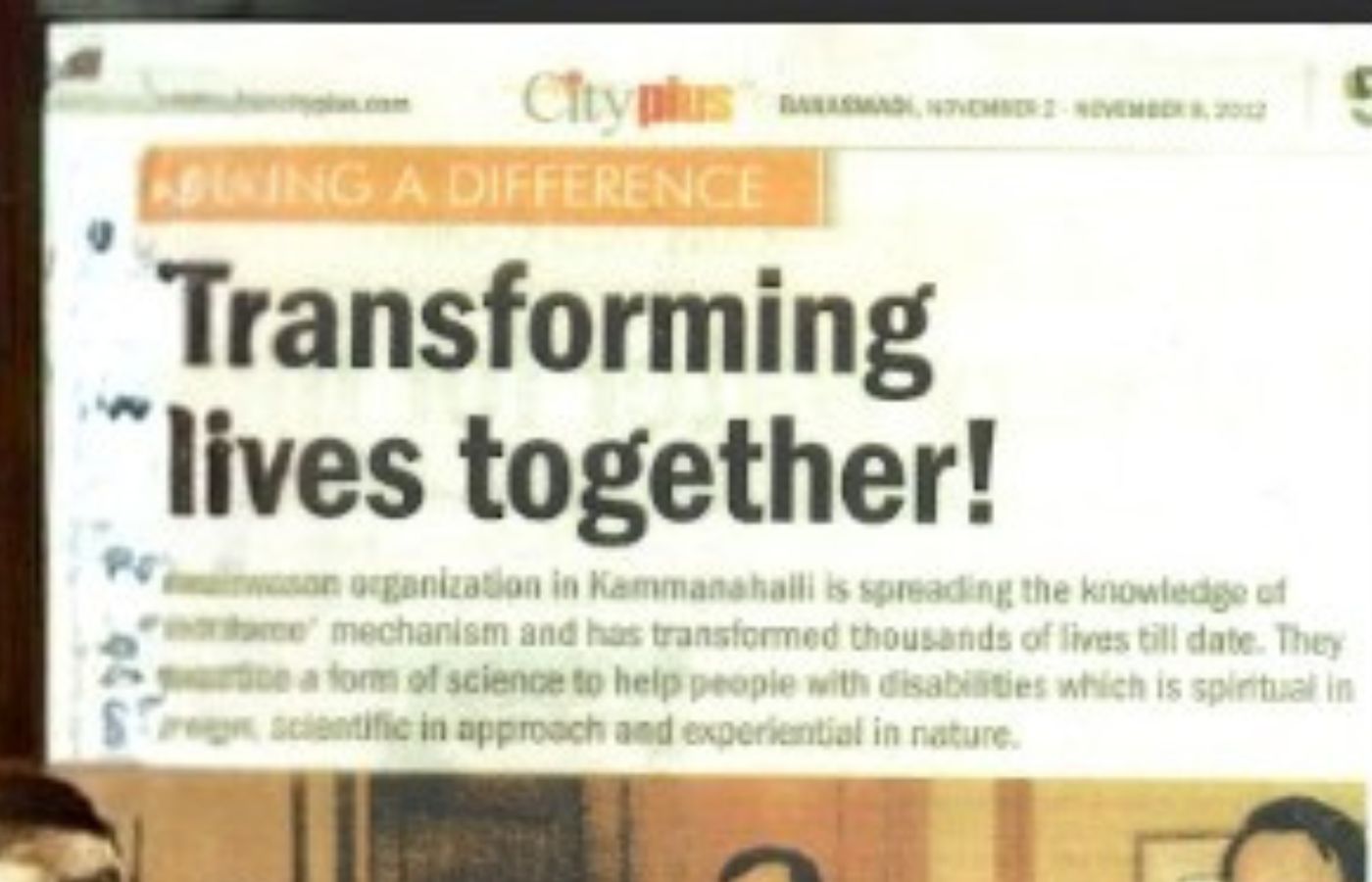 Transforming Lives Together in City Plus on 2nd to 8th Nov 2012