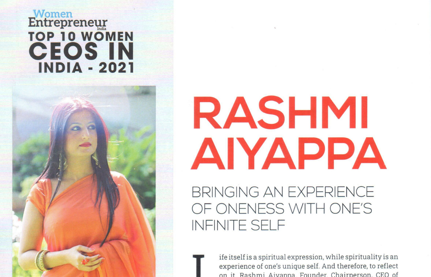 Women Entrepreneur CEO's (Article of Rashmi Aiyappa) on Dec 2021